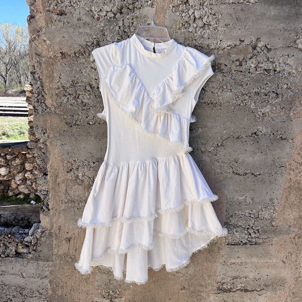 Mia Joy Girls Brooklyn Dress White Ruffle Detail Fashion LSF Look Alike Sz 10
